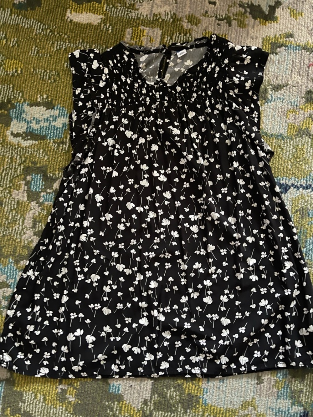 Old Navy Black Floral Cap-Sleeve Blouse